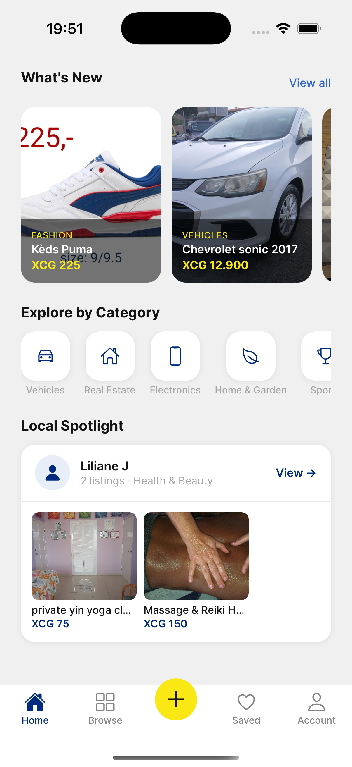 Buskando home screen — categories and what's new